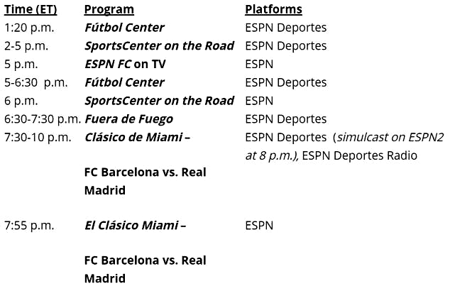 ESPN El Clasico special schedule